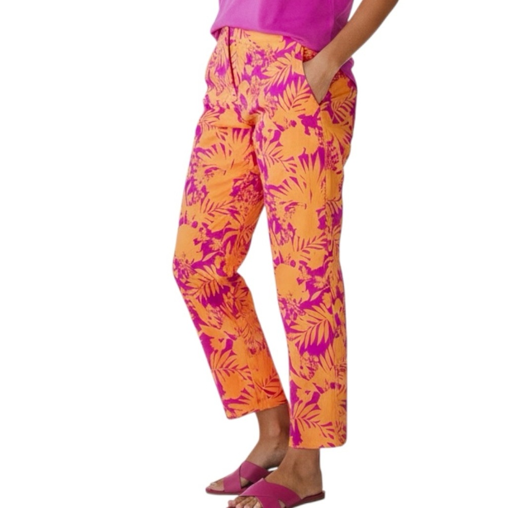 ELLA Pants Crop Purple Orange Tropical Print High Rise Pockets NWOT